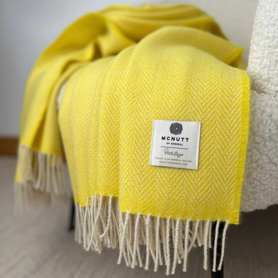 McNutt Blanket Pure Wool Throw - Heritage Collection - Sunshine Yellow Herringbone - McNutts of Donegal