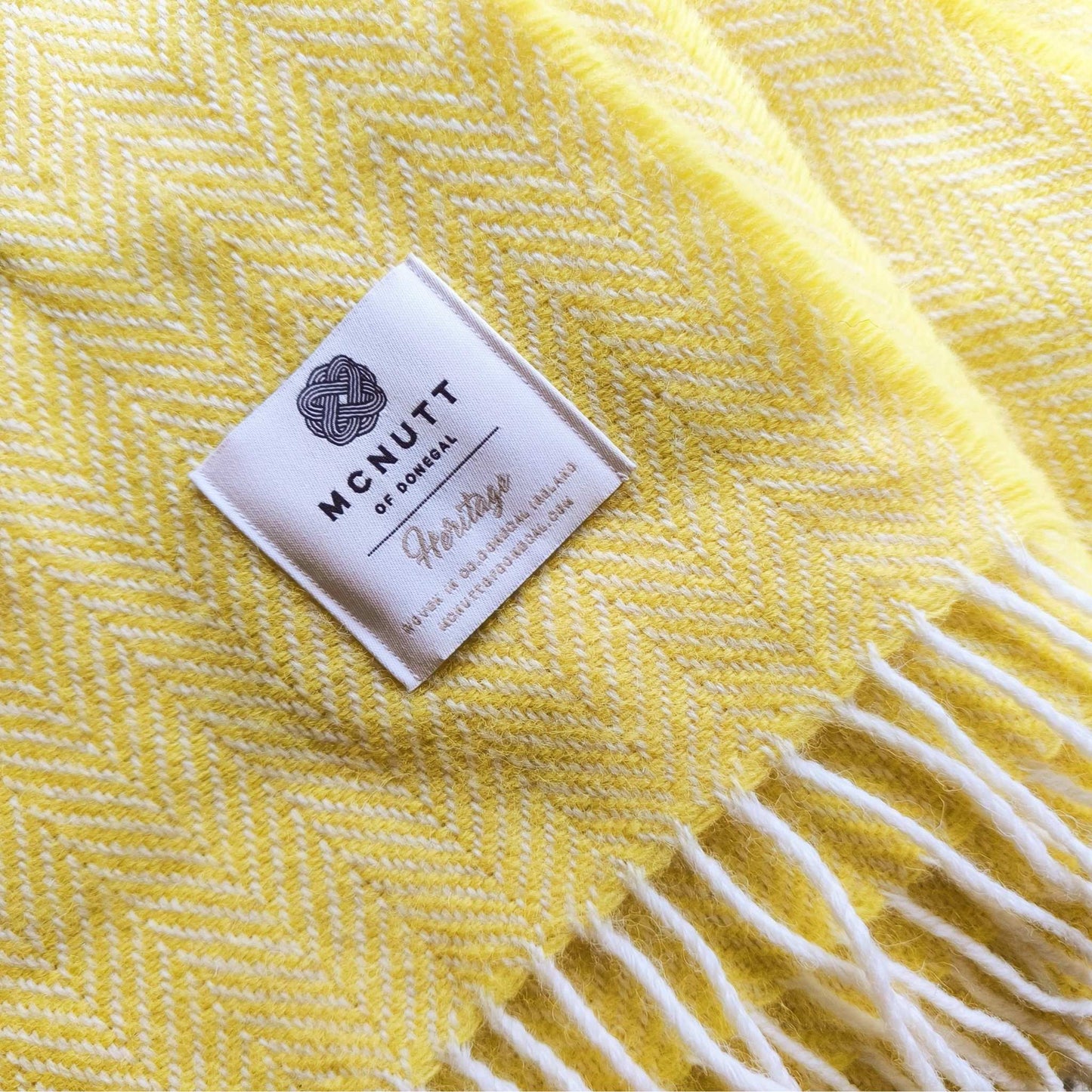 McNutt Blanket Pure Wool Throw - Heritage Collection - Sunshine Yellow Herringbone - McNutts of Donegal