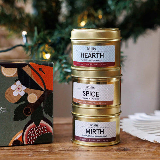 Milis Candles Mirth - Orange & Ginger Festive Soy Candle - 90g Gold Tin - Milis Winter Collection