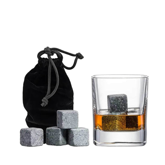 SoStraw Drinking Straws & Stirrers Premium Granite Whiskey Stones - 6 Pack - Natural Reusable Stone Ice Cubes with Velvet Pouch