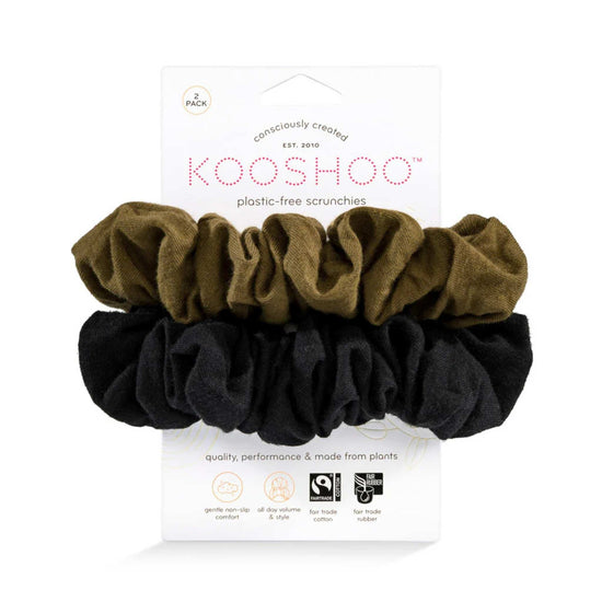 Kooshoo Hair Accessories Black Olive Plastic-free Hair Scrunchies - 2 pack - KOOSHOO