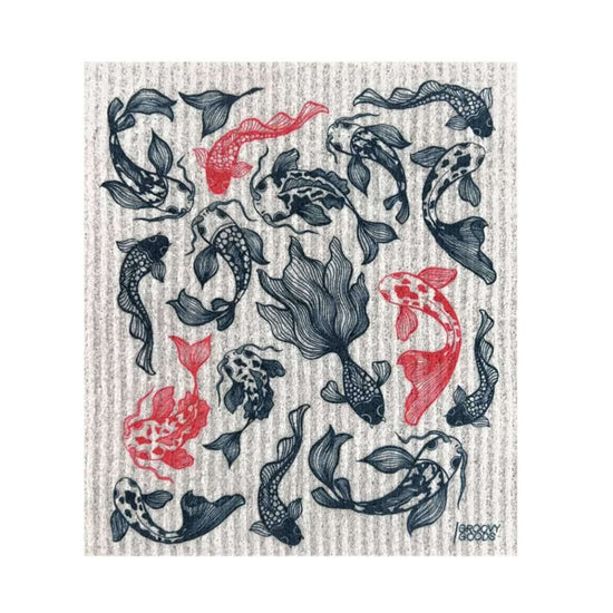 Groovy Goods Shop Towels & General-Purpose Cleaning Cloths Compostable Swedish Dishcloth - Koi Fish- Groovy Goods