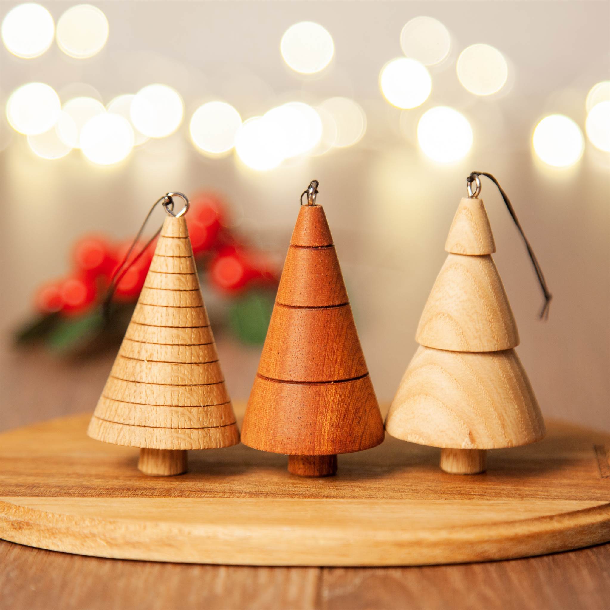 Wooden Christmas Tree Decorations Set Of Three Coolree Design Faerly